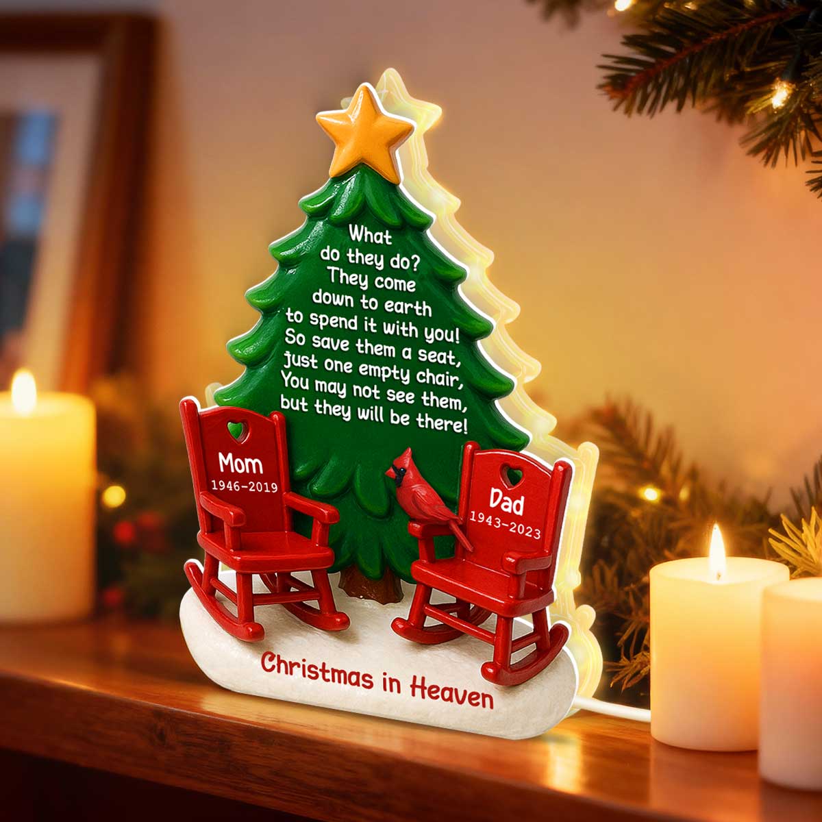 Christmas In Heaven Save A Seat 3D Effect - Personalized Light Box - Crhistmas Memorial Keepsake For Family - Image 6