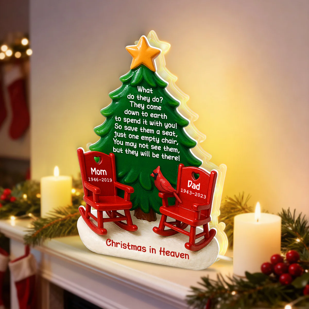 Christmas In Heaven Save A Seat 3D Effect - Personalized Light Box - Crhistmas Memorial Keepsake For Family - Image 8