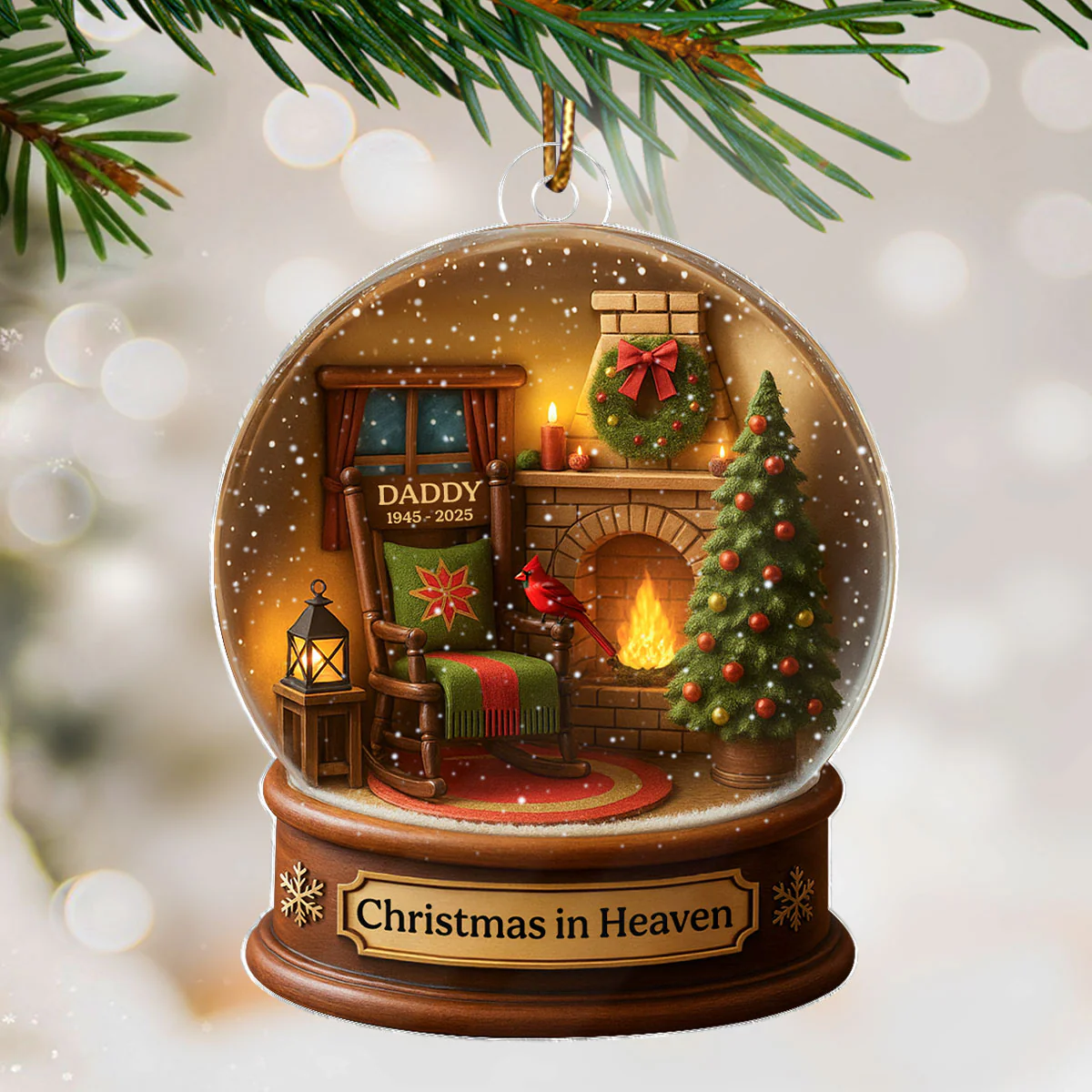 Christmas In Heaven Snow Globe 3D Effect Personalized Acrylic Ornament, Heartwarming Memorial Sympathy Gift - Image 3