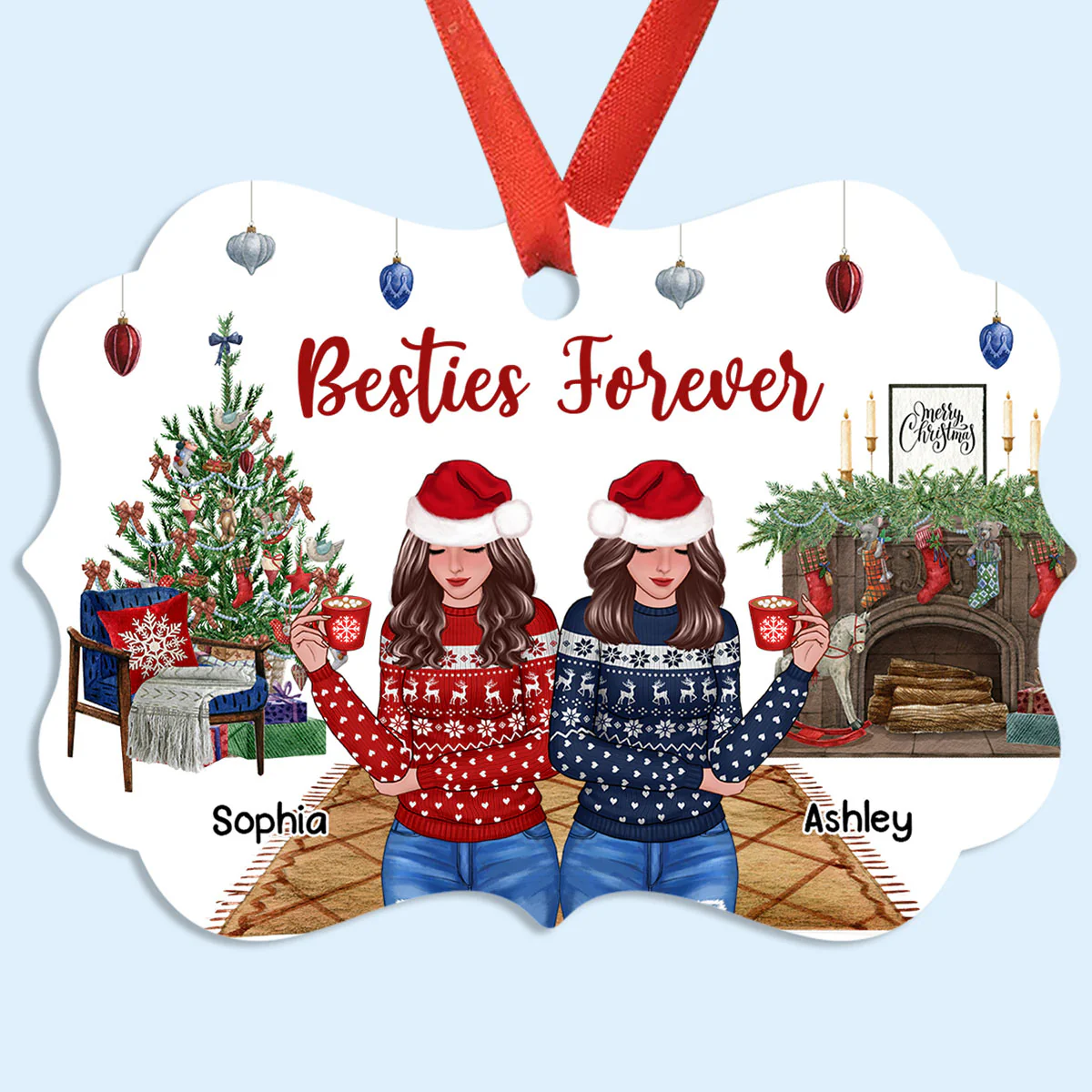 Christmas In House Front View Christmas Besties Personalized Christmas Ornament - Image 2