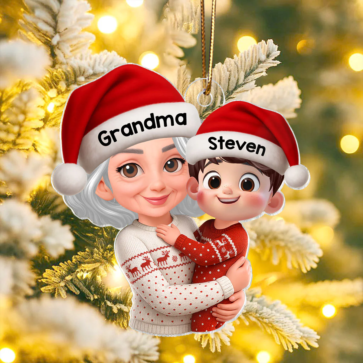 Christmas Joyful Grandma Hugging Grandkid - Personalized Acrylic Ornament - Gift For Grandkid