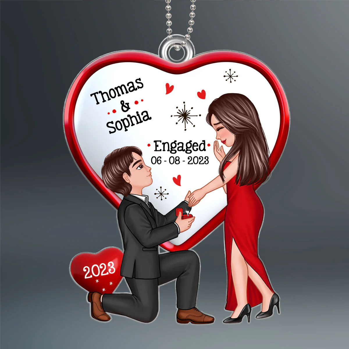 Christmas Keepsake Proposal Memory Engagement Couple Personalized Acrylic Ornament - Image 2