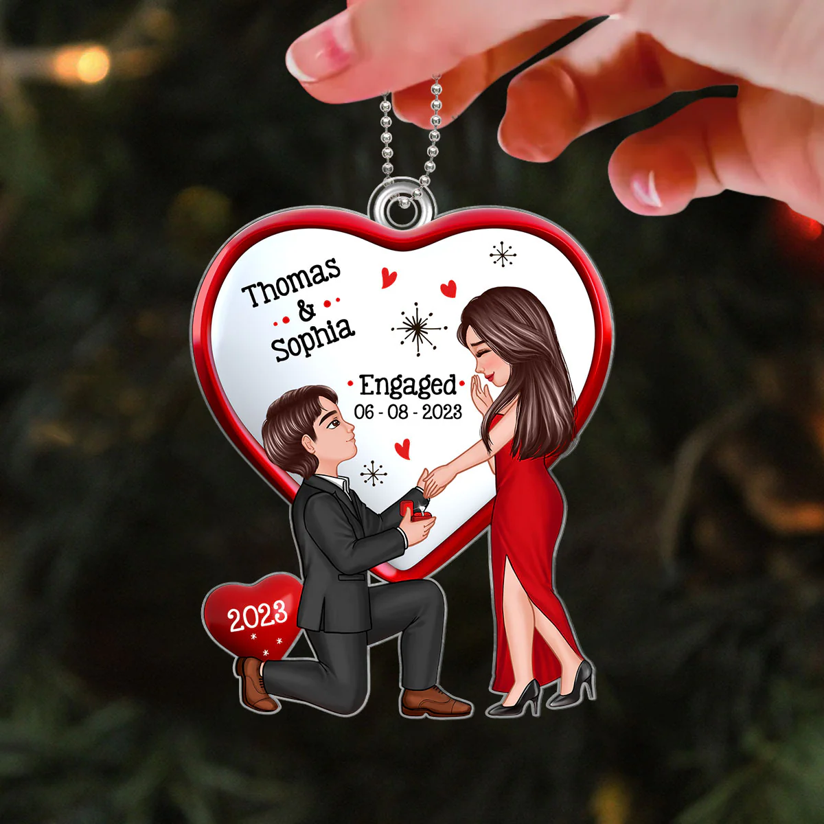 Christmas Keepsake Proposal Memory Engagement Couple Personalized Acrylic Ornament - Image 3