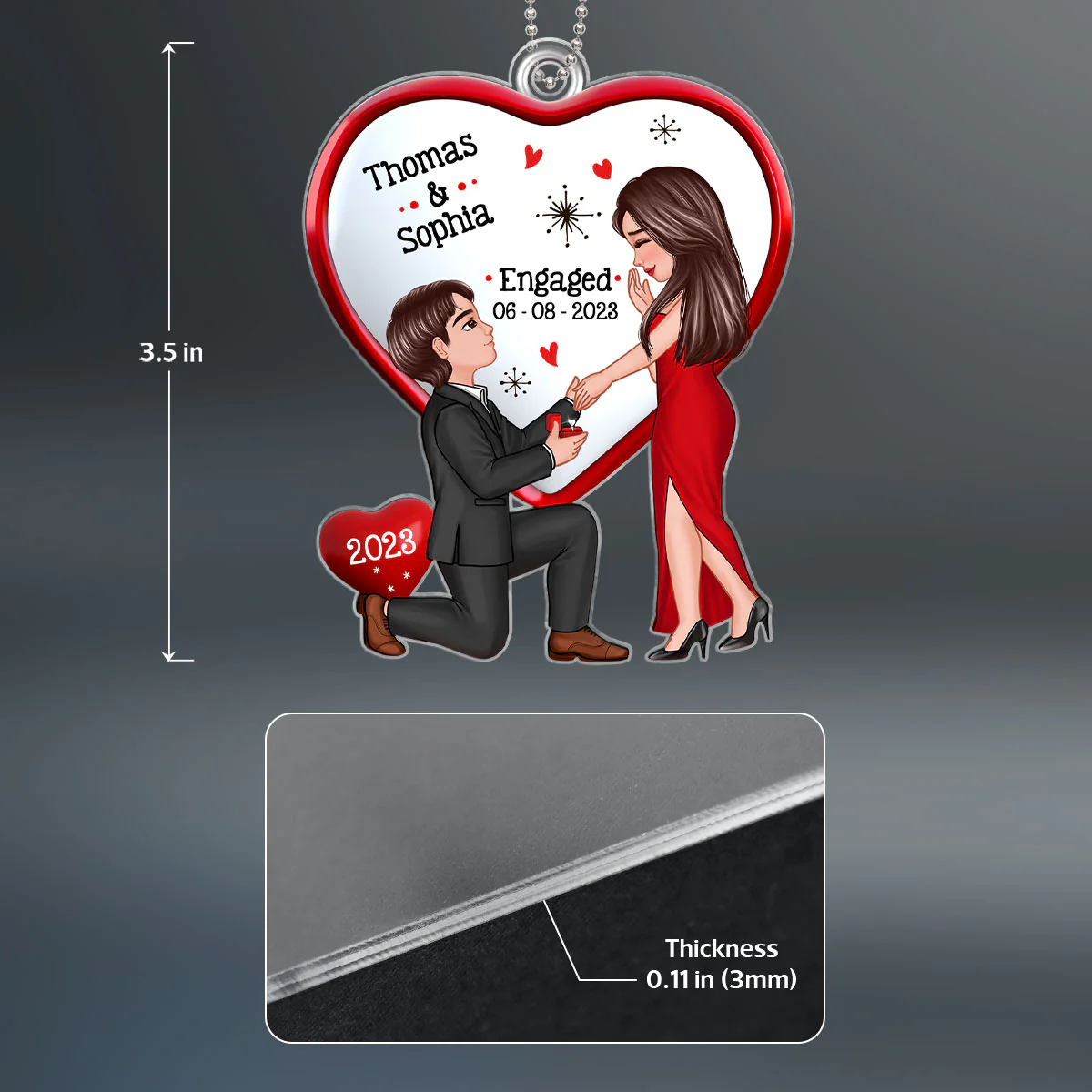 Christmas Keepsake Proposal Memory Engagement Couple Personalized Acrylic Ornament - Image 4