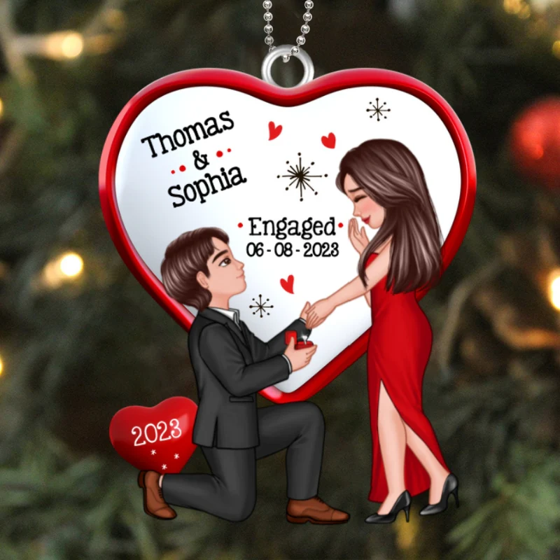 Christmas Keepsake Proposal Memory Engagement Couple Personalized Acrylic Ornament - Image 5