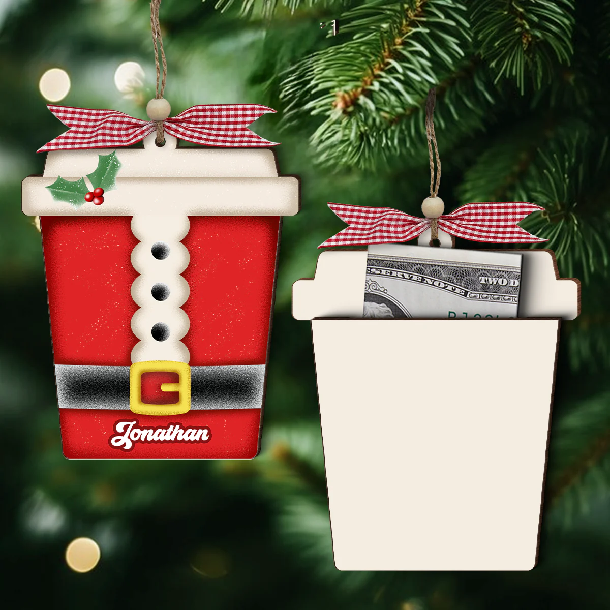 Christmas Latte Cup Personalized Money Gift Card Holder Ornament - Image 2