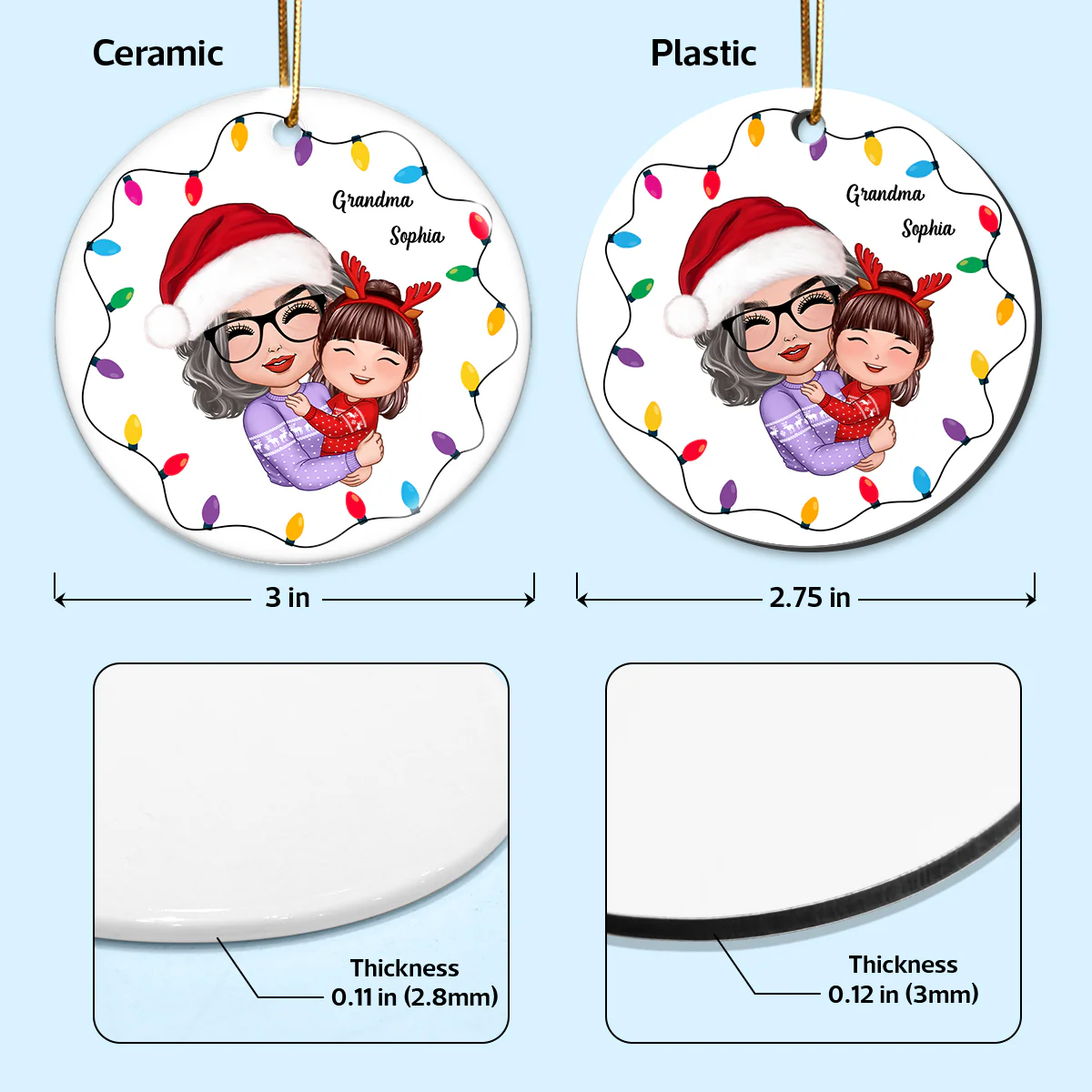 Christmas Light Strings Doll Grandma Hugging Kid Gift For Granddaughter Grandson Personalized Circle Ornament - Image 4