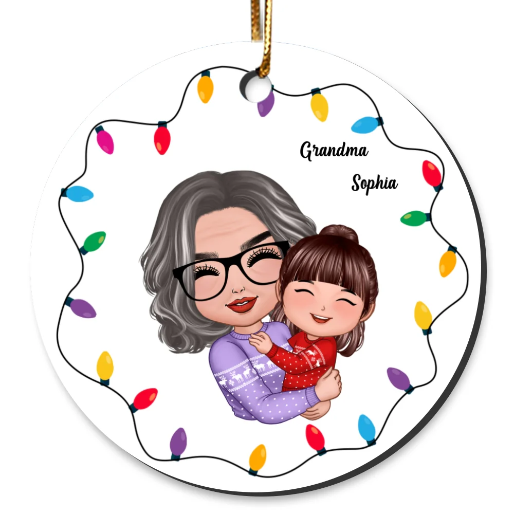 Christmas Light Strings Doll Grandma Hugging Kid Gift For Granddaughter Grandson Personalized Circle Ornament - Image 7