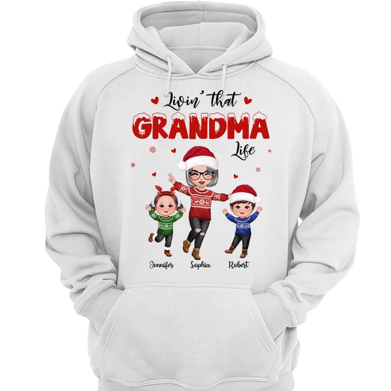 Christmas Livin‘ That Grandma Life With Happy Grandkids Personalized Shirt - Image 2