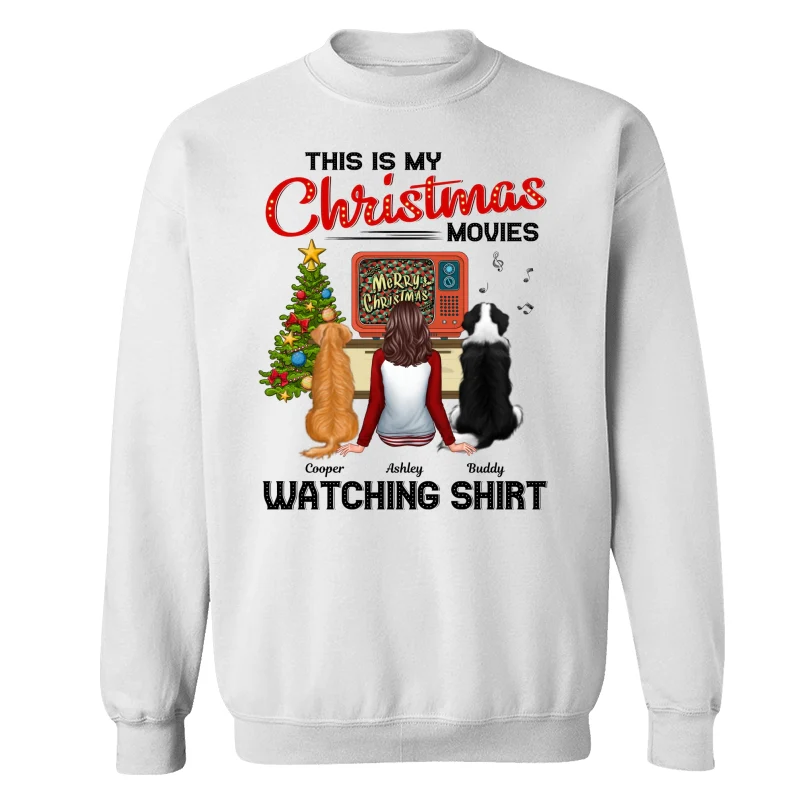 Christmas Movies Watching Shirt Man Woman In Pajamas With Dog Cat Personalized Shirt - Image 14