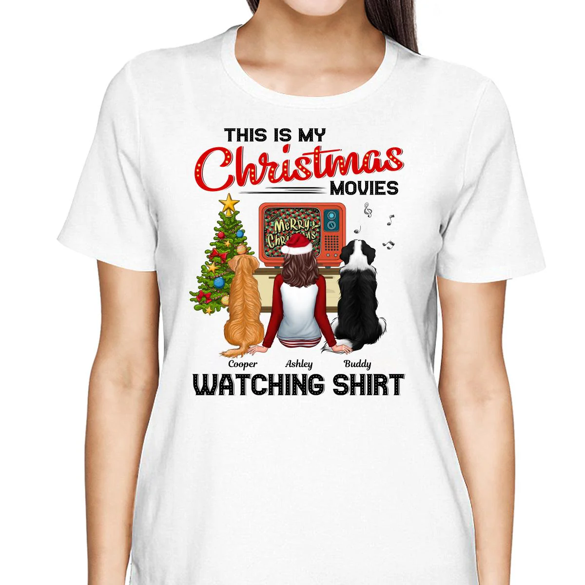 Christmas Movies Watching Shirt Man Woman In Pajamas With Dog Cat Personalized Shirt - Image 2