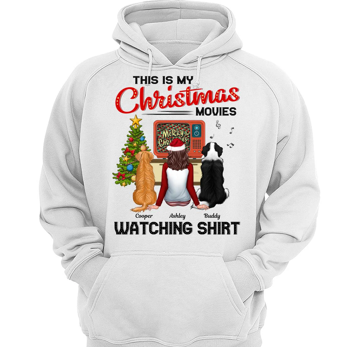 Christmas Movies Watching Shirt Man Woman In Pajamas With Dog Cat Personalized Shirt - Image 3