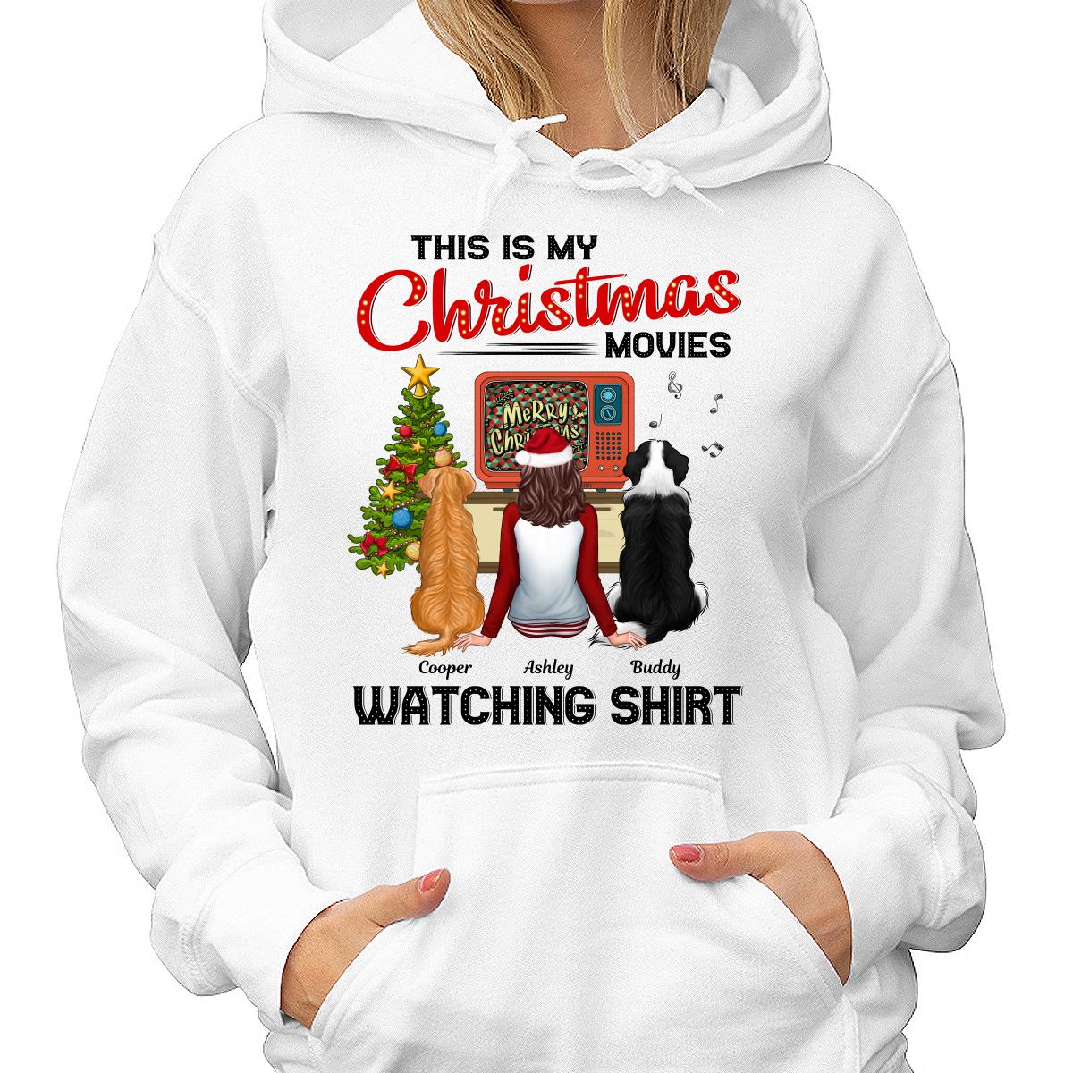Christmas Movies Watching Shirt Man Woman In Pajamas With Dog Cat Personalized Shirt - Image 4