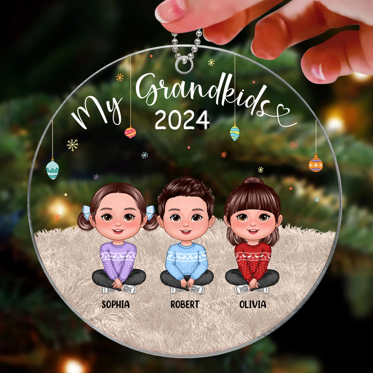 Christmas My Grandkids Cute Doll Kids Sitting Personalized Acrylic Ornament - Image 3