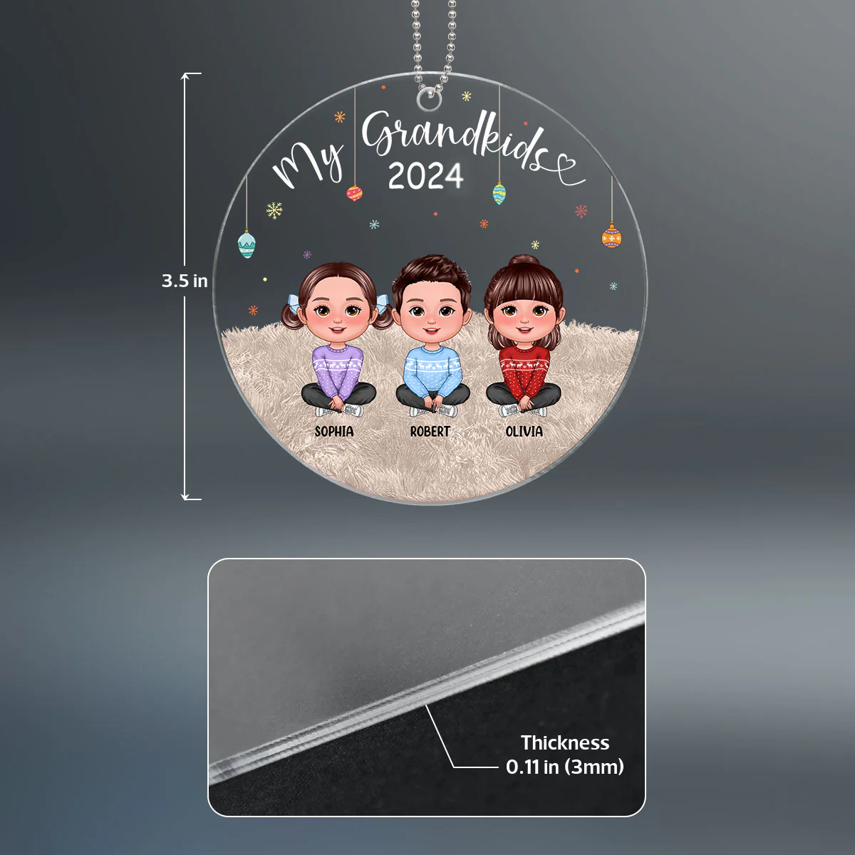 Christmas My Grandkids Cute Doll Kids Sitting Personalized Acrylic Ornament - Image 4