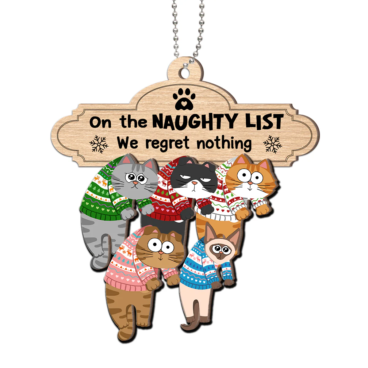 Christmas Naughty Cats Hanging On Mantel Personalized 2-Layer Wooden Ornament, Gift For Cat Lovers - Image 2
