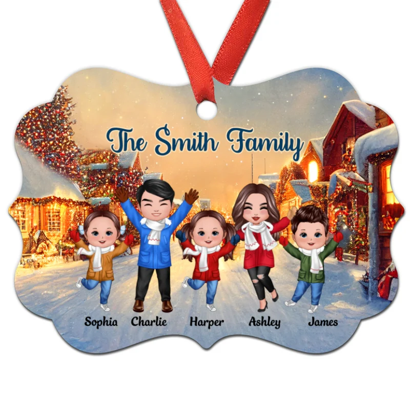 Christmas Night Happy Doll Family On The Street Personalized Christmas Ornament - Image 3