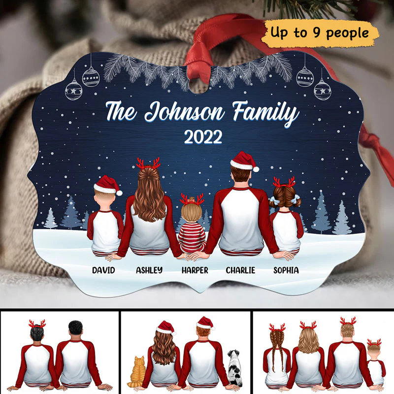 Christmas Night Pajamas Family Sitting Personalized Christmas Ornament - Image 2