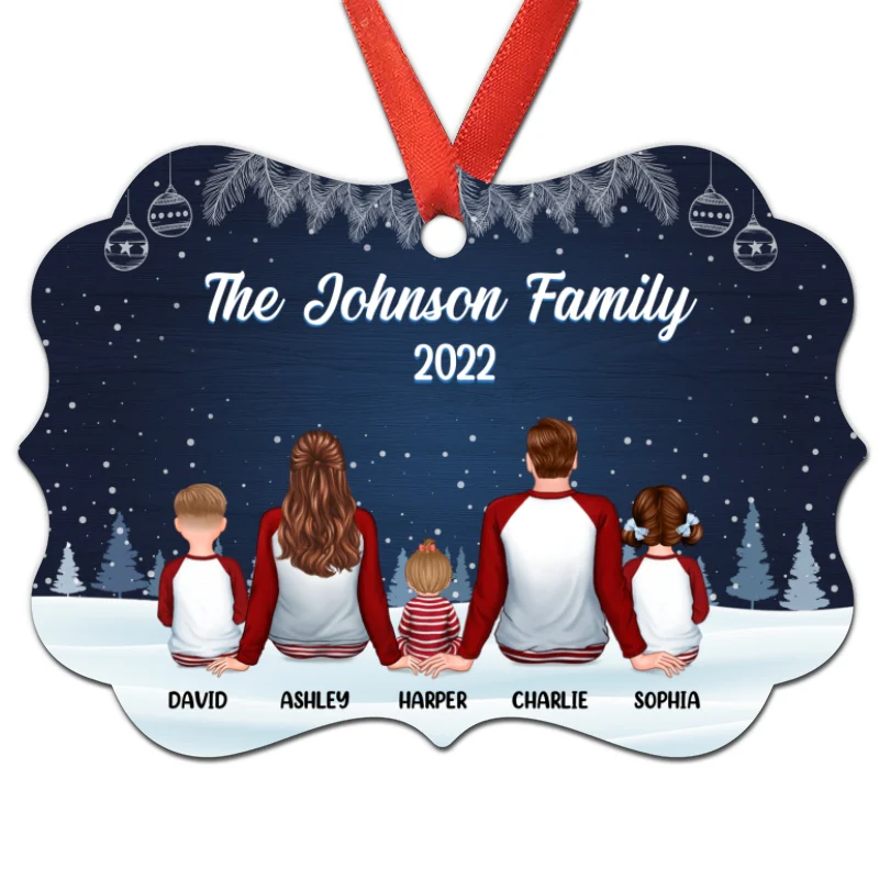 Christmas Night Pajamas Family Sitting Personalized Christmas Ornament - Image 3