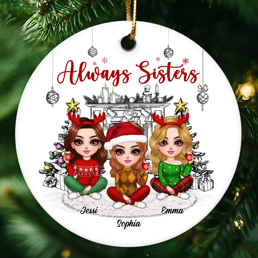 Christmas Outline Background Lovely Besties Personalized Ceramic Ornament - Image 10