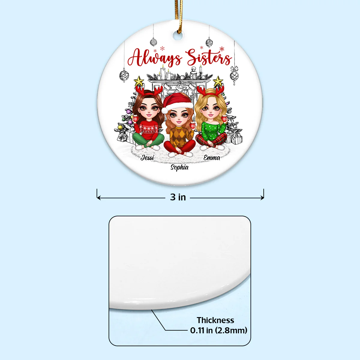 Christmas Outline Background Lovely Besties Personalized Ceramic Ornament - Image 8