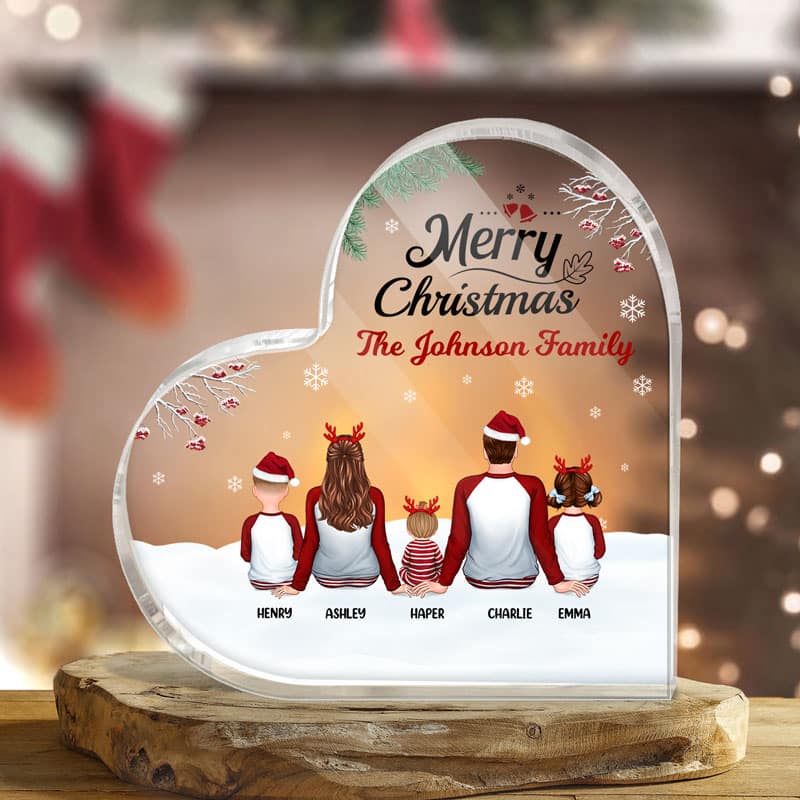 Christmas Pajamas Family Personalized Acrylic Heart Plaque - Image 2