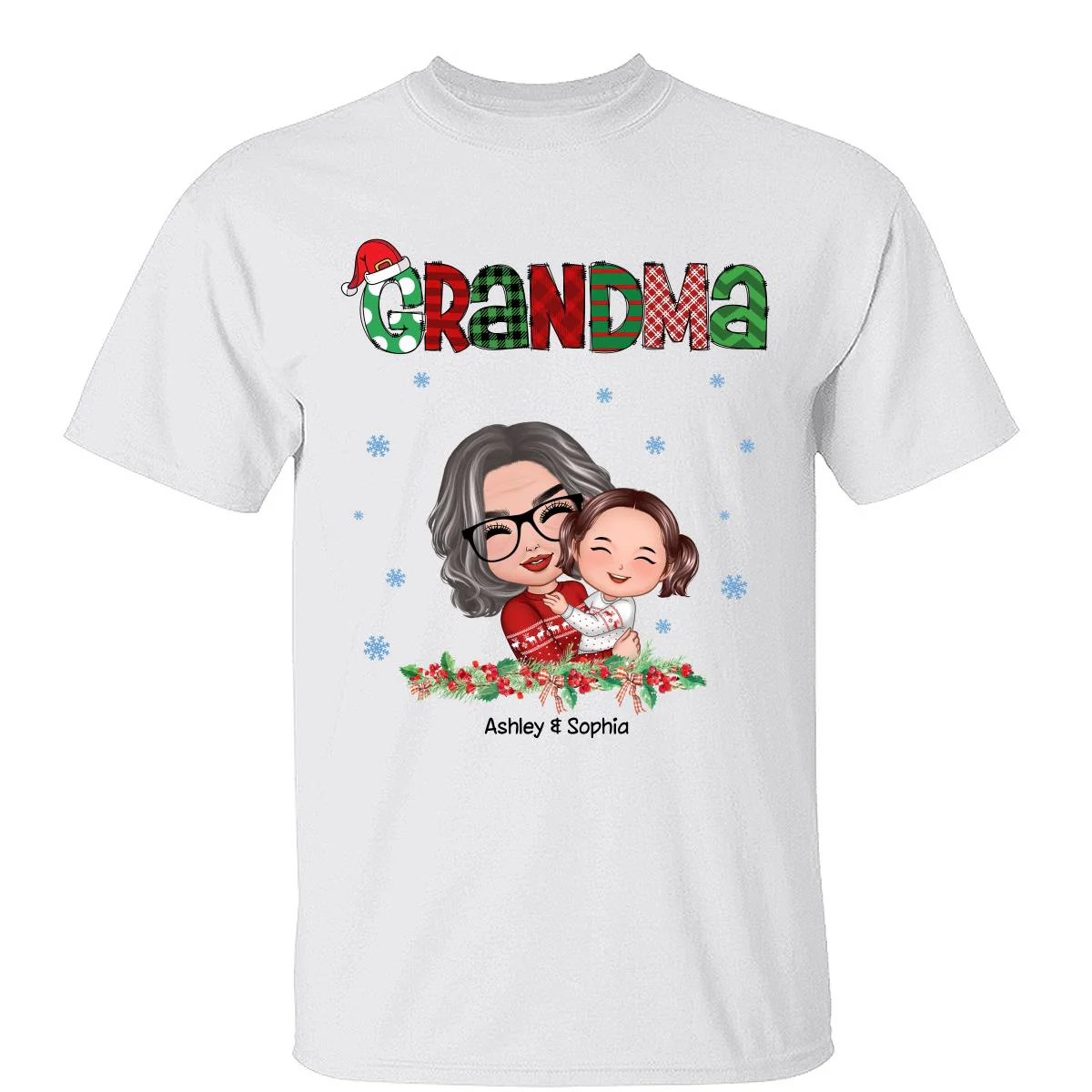 Christmas Pattern Doll Grandma Hugging Kid Personalized Shirt