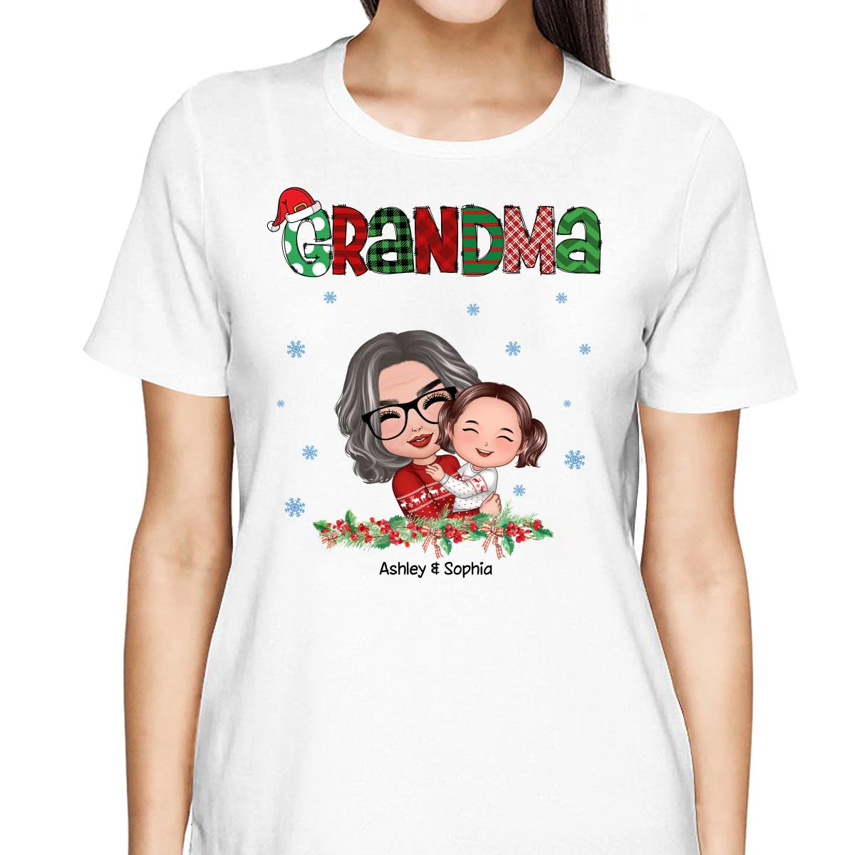 Christmas Pattern Doll Grandma Hugging Kid Personalized Shirt - Image 2