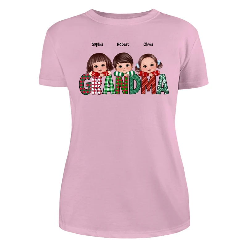 Christmas Pattern Grandma Cute Grandkids Laying Head On Arms Personalized Shirt - Image 11