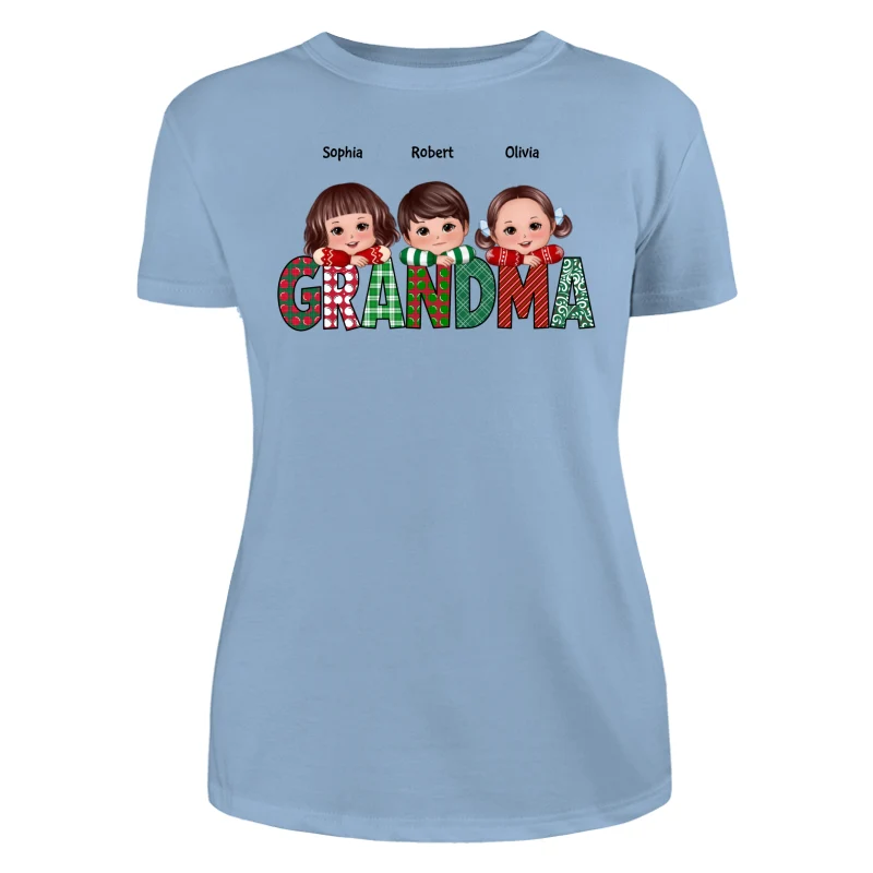 Christmas Pattern Grandma Cute Grandkids Laying Head On Arms Personalized Shirt - Image 12