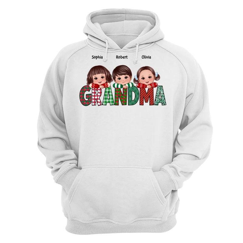 Christmas Pattern Grandma Cute Grandkids Laying Head On Arms Personalized Shirt - Image 13