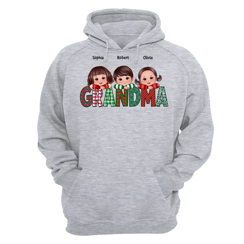 Christmas Pattern Grandma Cute Grandkids Laying Head On Arms Personalized Shirt - Image 14