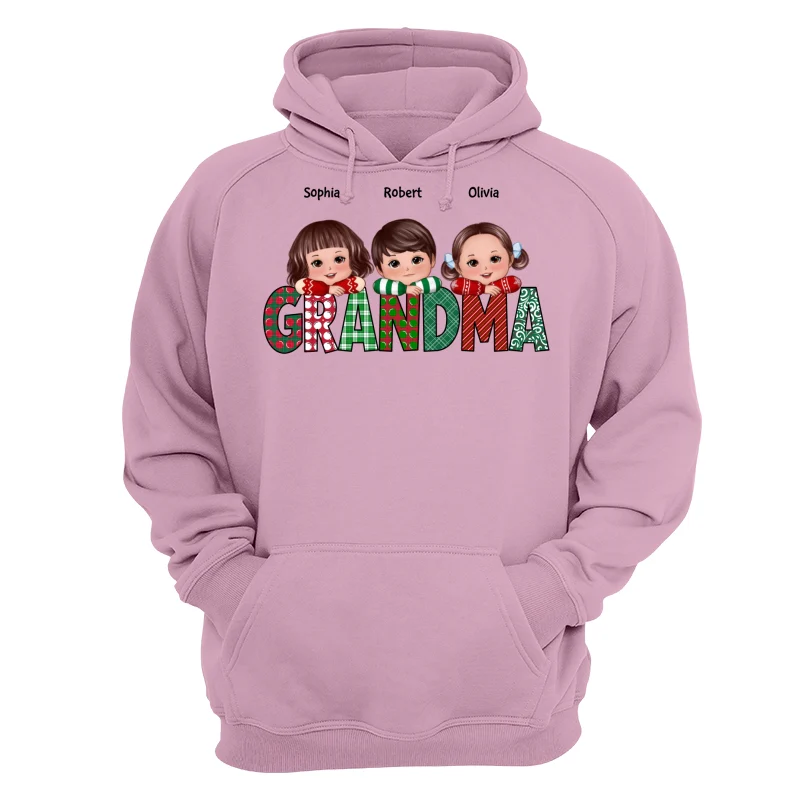 Christmas Pattern Grandma Cute Grandkids Laying Head On Arms Personalized Shirt - Image 15