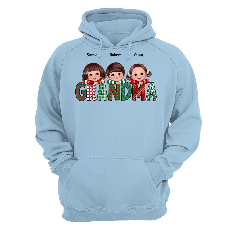 Christmas Pattern Grandma Cute Grandkids Laying Head On Arms Personalized Shirt - Image 16