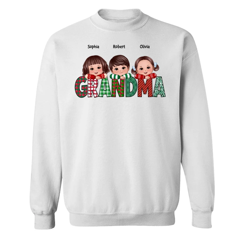 Christmas Pattern Grandma Cute Grandkids Laying Head On Arms Personalized Shirt - Image 17