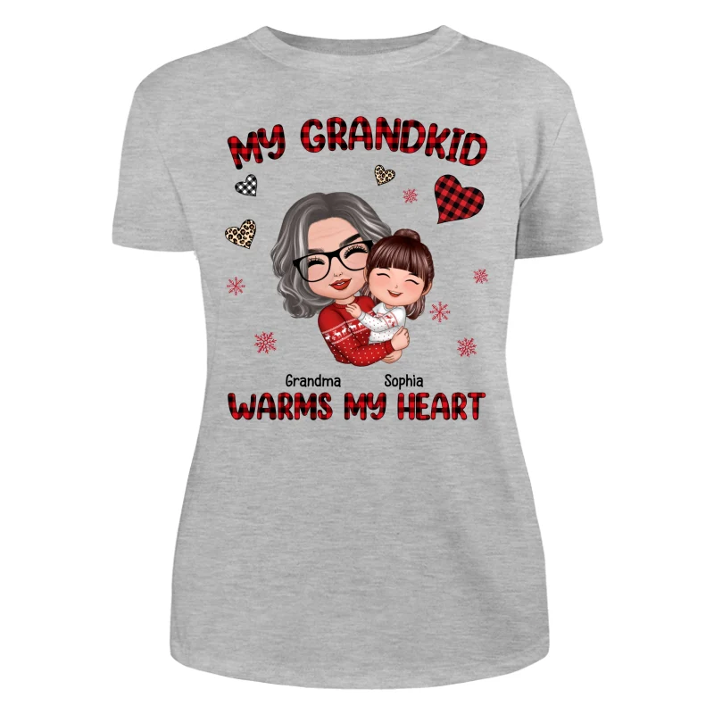 Christmas Patterns Hearts Doll Grandma Hugging Kid My Grandkids Warm My Heart Personalized Shirt - Image 10