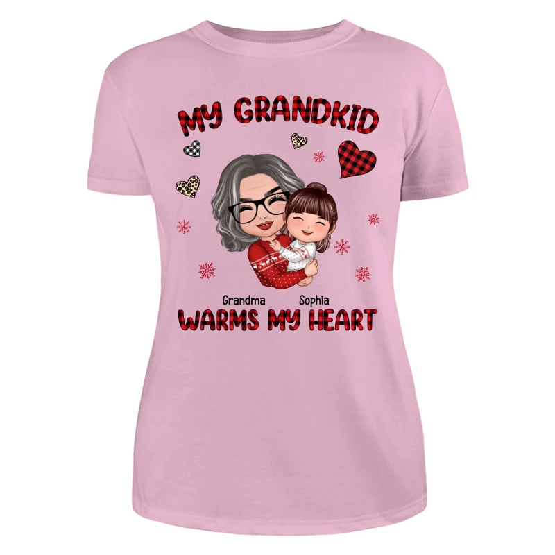Christmas Patterns Hearts Doll Grandma Hugging Kid My Grandkids Warm My Heart Personalized Shirt - Image 11