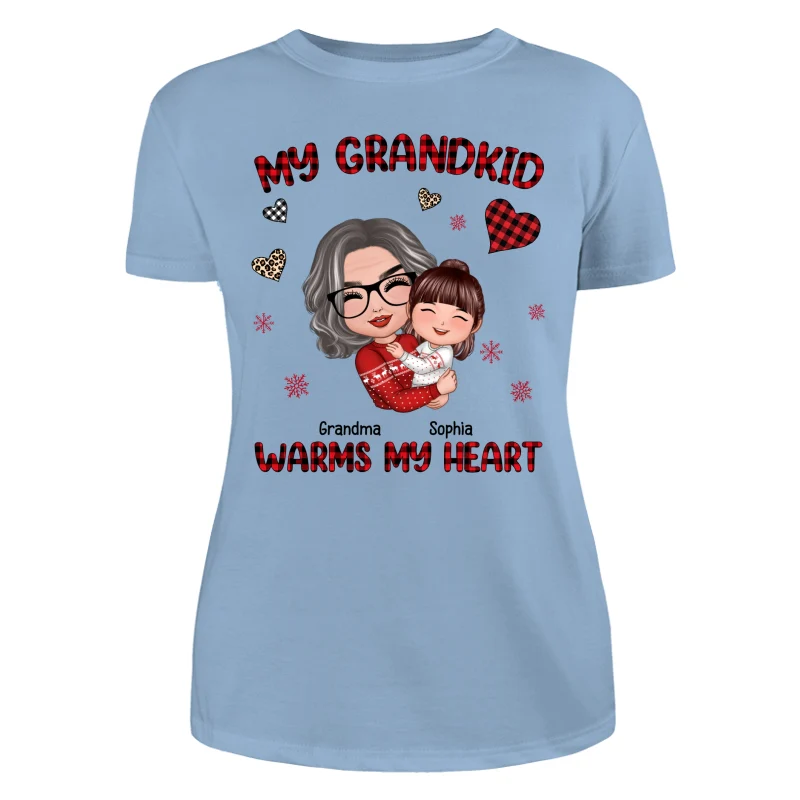 Christmas Patterns Hearts Doll Grandma Hugging Kid My Grandkids Warm My Heart Personalized Shirt - Image 12