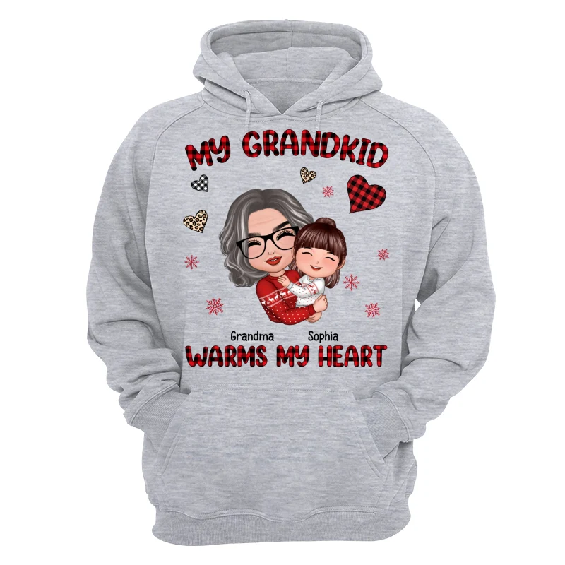 Christmas Patterns Hearts Doll Grandma Hugging Kid My Grandkids Warm My Heart Personalized Shirt - Image 14