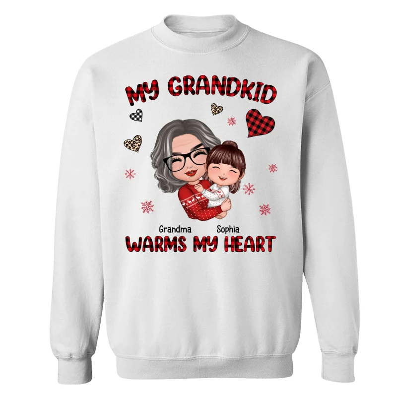 Christmas Patterns Hearts Doll Grandma Hugging Kid My Grandkids Warm My Heart Personalized Shirt - Image 17