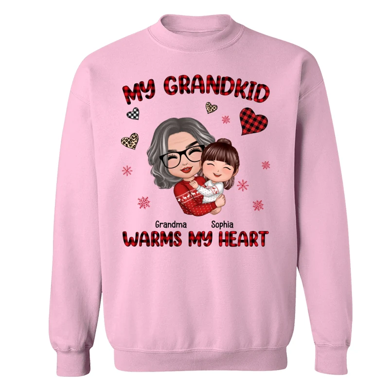 Christmas Patterns Hearts Doll Grandma Hugging Kid My Grandkids Warm My Heart Personalized Shirt - Image 19