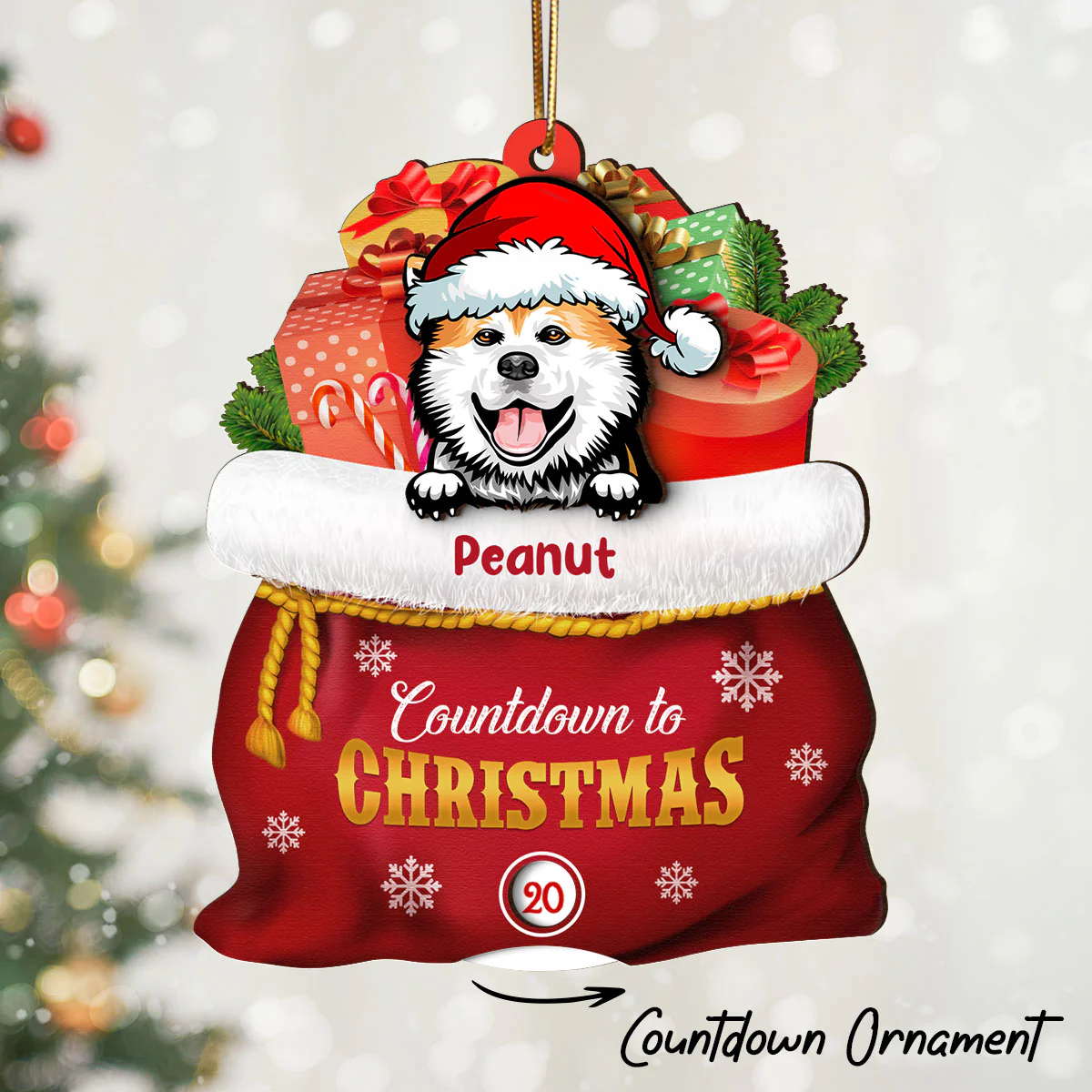 Christmas Peeking Dogs Cats In Santa Gift Bag Personalized Wooden Countdown Ornament, Xmas Gift For Dog Cat Owners, Dog Cat Lovers - Image 2