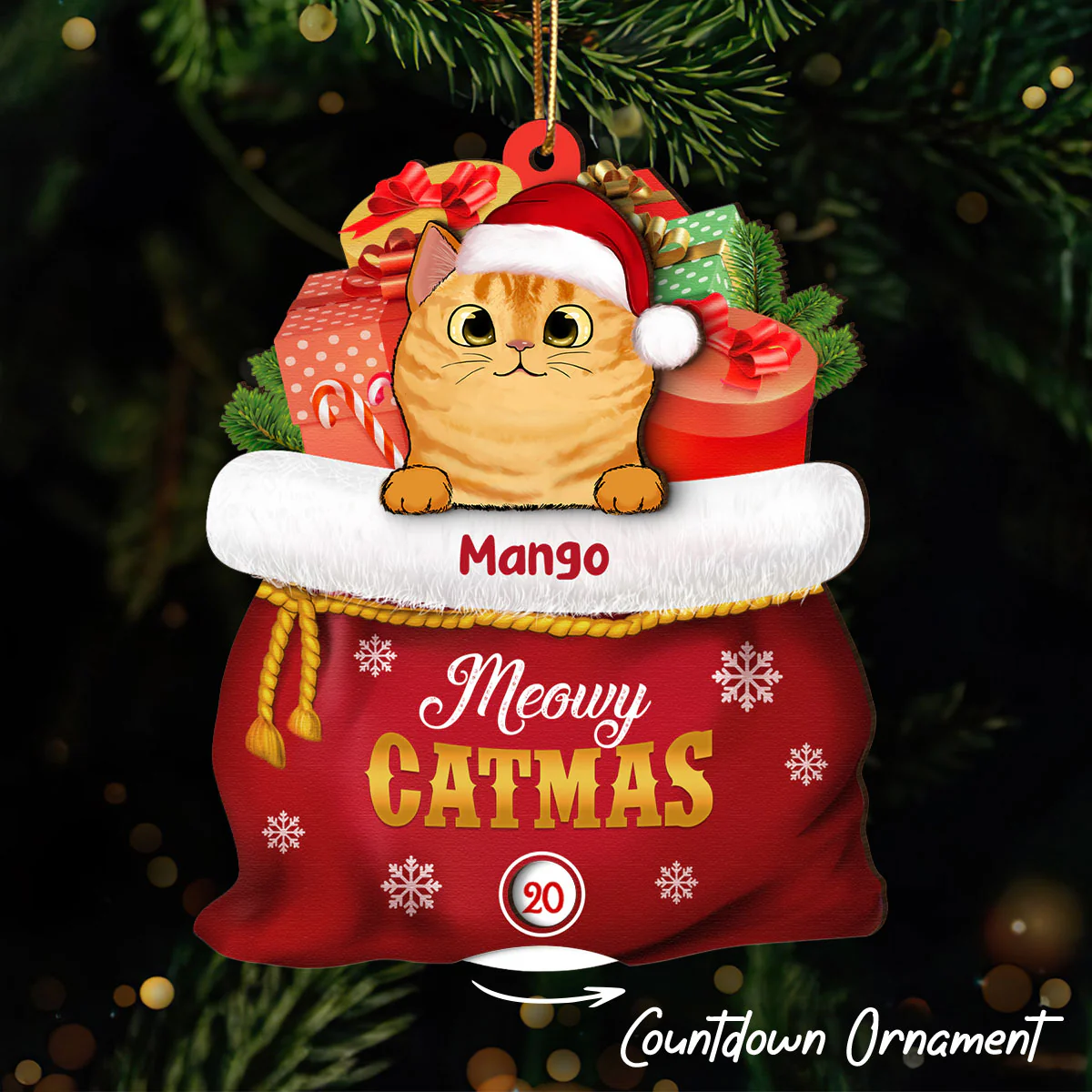 Christmas Peeking Dogs Cats In Santa Gift Bag Personalized Wooden Countdown Ornament, Xmas Gift For Dog Cat Owners, Dog Cat Lovers - Image 3