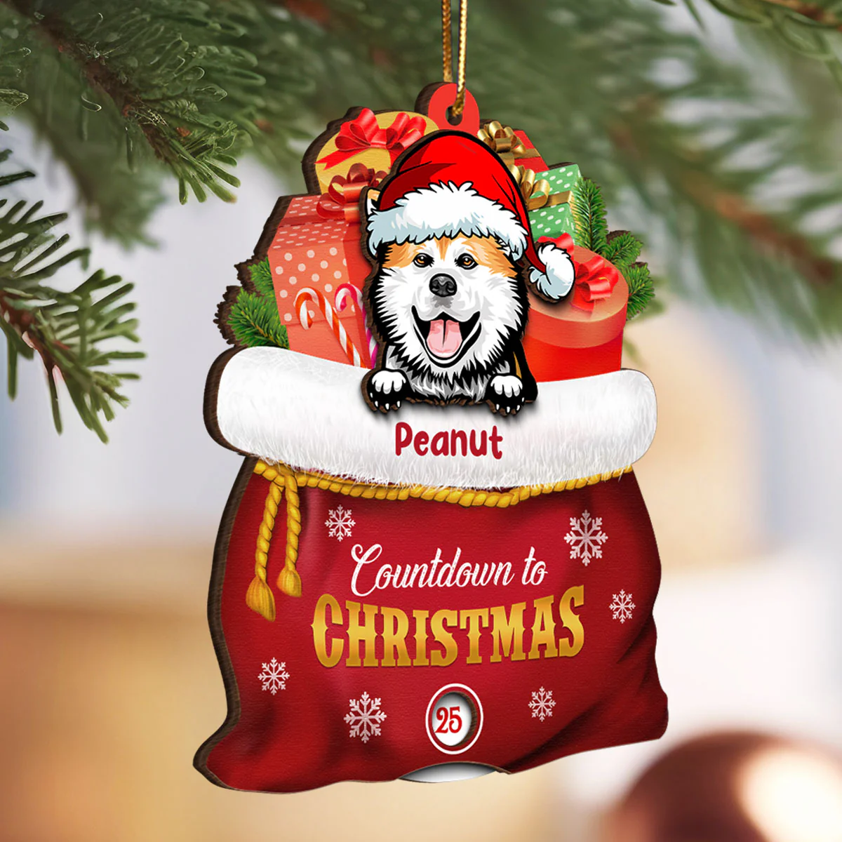 Christmas Peeking Dogs Cats In Santa Gift Bag Personalized Wooden Countdown Ornament, Xmas Gift For Dog Cat Owners, Dog Cat Lovers - Image 5