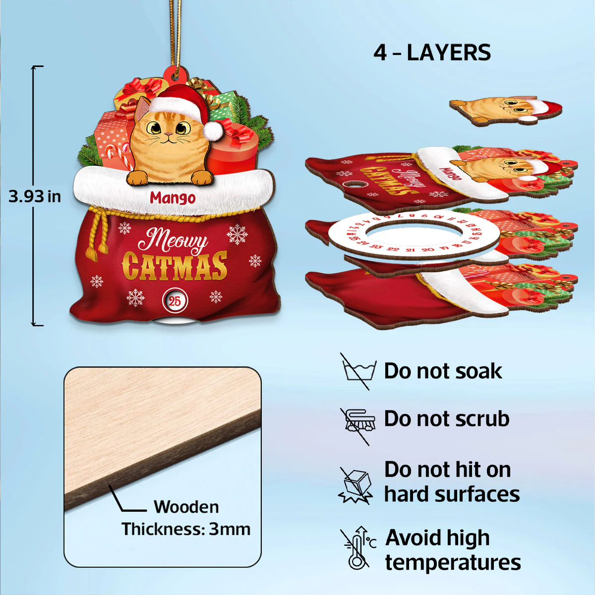 Christmas Peeking Dogs Cats In Santa Gift Bag Personalized Wooden Countdown Ornament, Xmas Gift For Dog Cat Owners, Dog Cat Lovers - Image 8