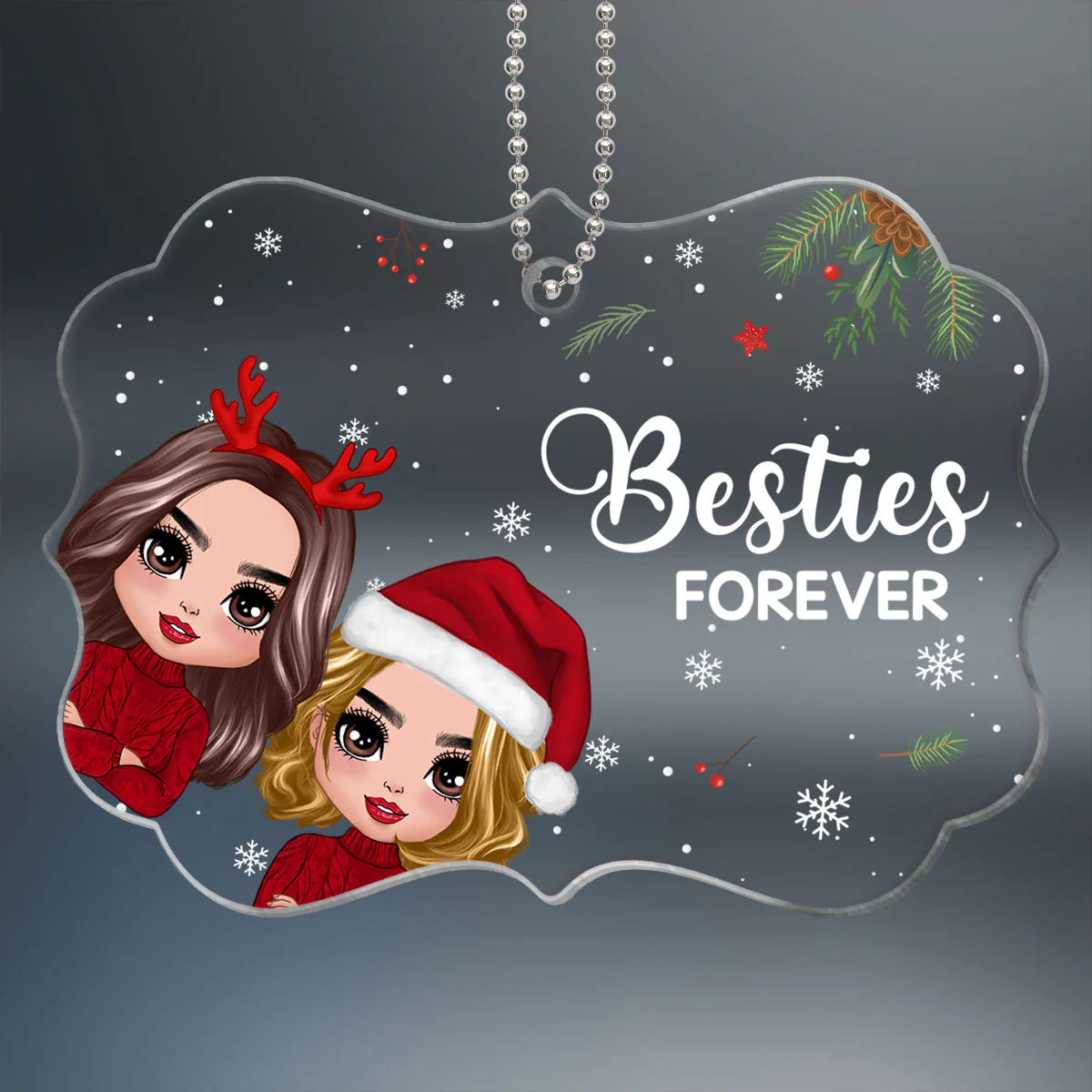 Christmas Peeking Doll Besties Best Friends Personalized Acrylic Ornament - Image 2