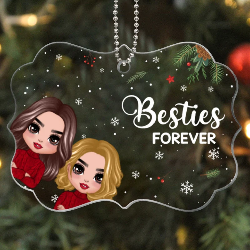 Christmas Peeking Doll Besties Best Friends Personalized Acrylic Ornament - Image 3