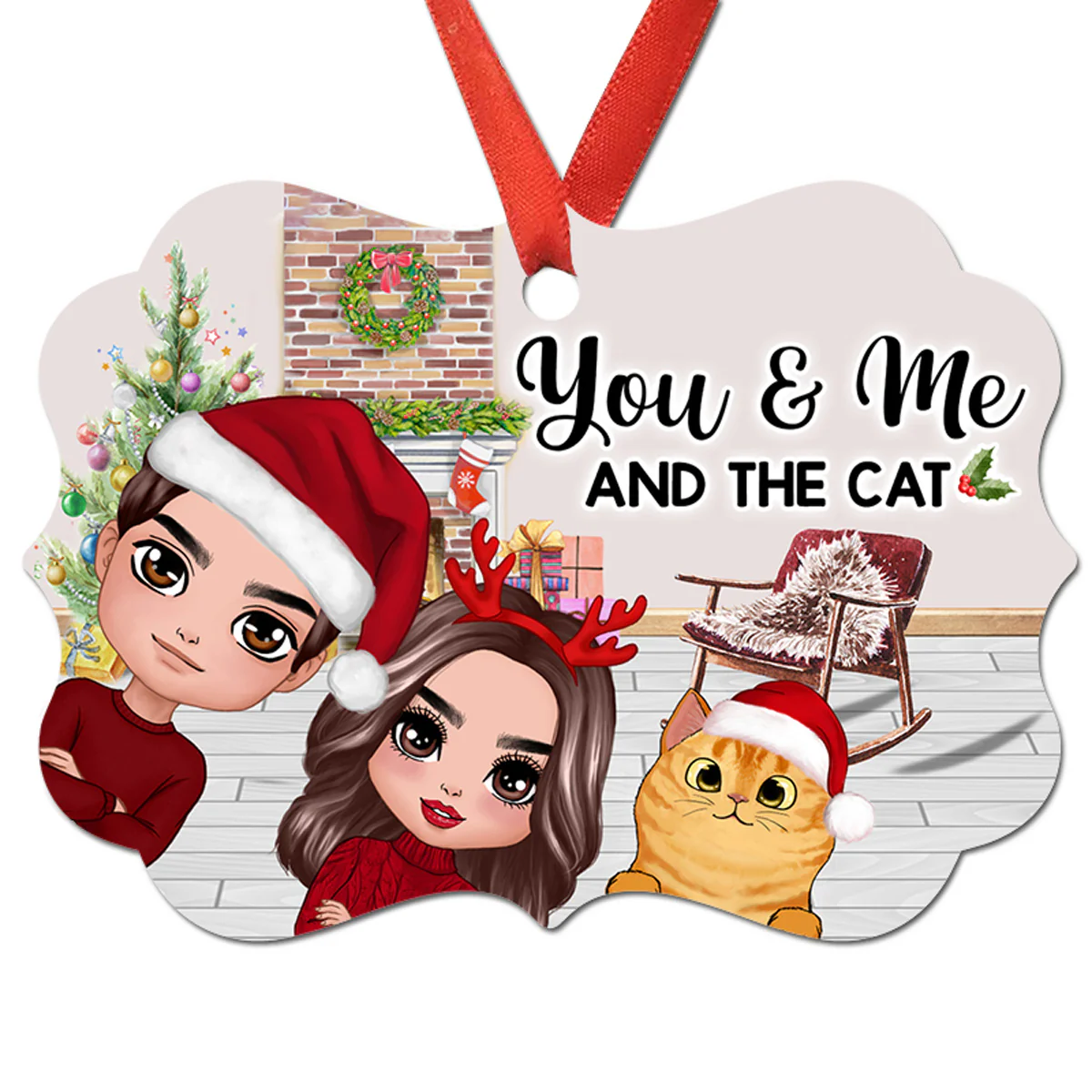 Christmas Peeking Doll Couple You Me And The Dogs Cats Personalized Christmas Ornament