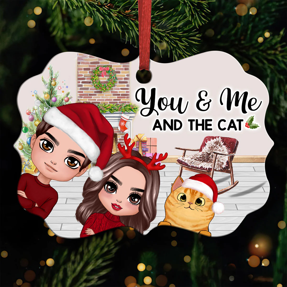 Christmas Peeking Doll Couple You Me And The Dogs Cats Personalized Christmas Ornament - Image 3