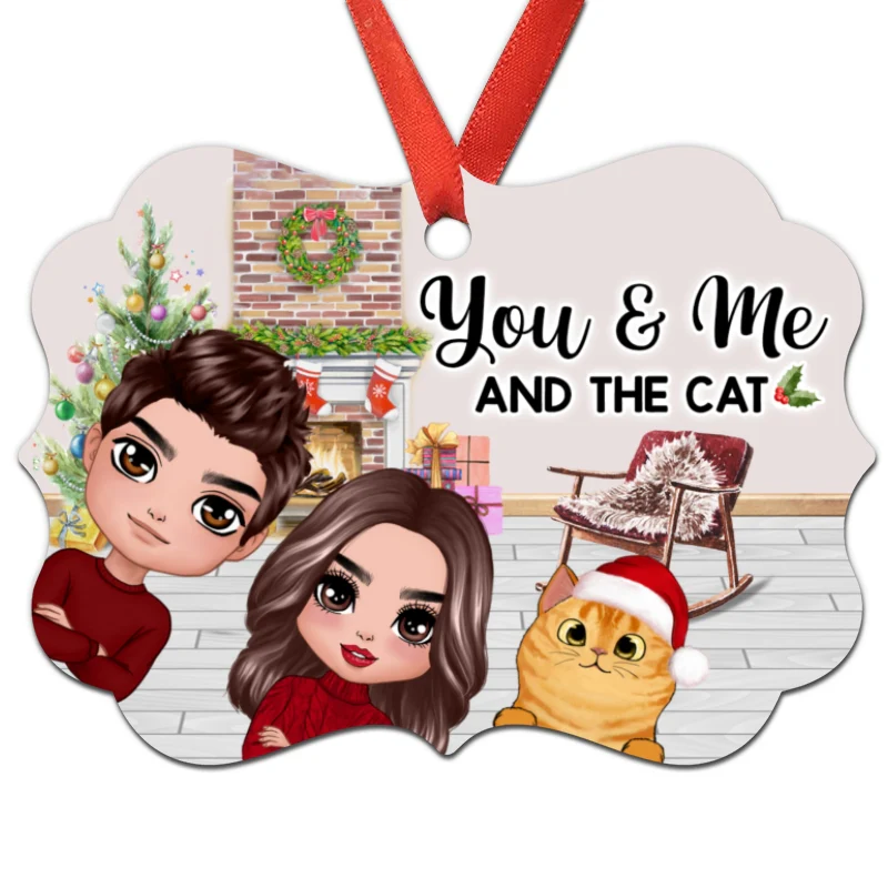 Christmas Peeking Doll Couple You Me And The Dogs Cats Personalized Christmas Ornament - Image 4